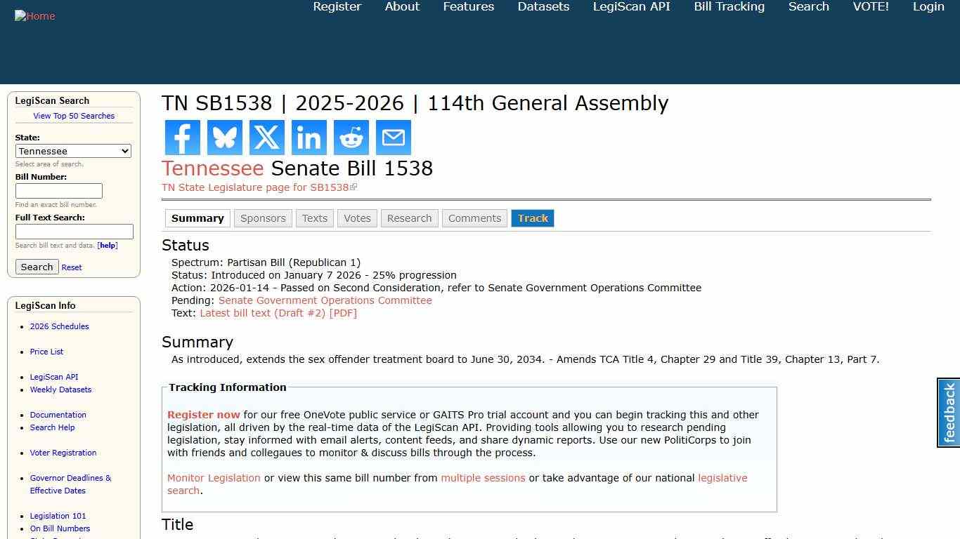 TN SB1538 2025-2026 114th General Assembly LegiScan