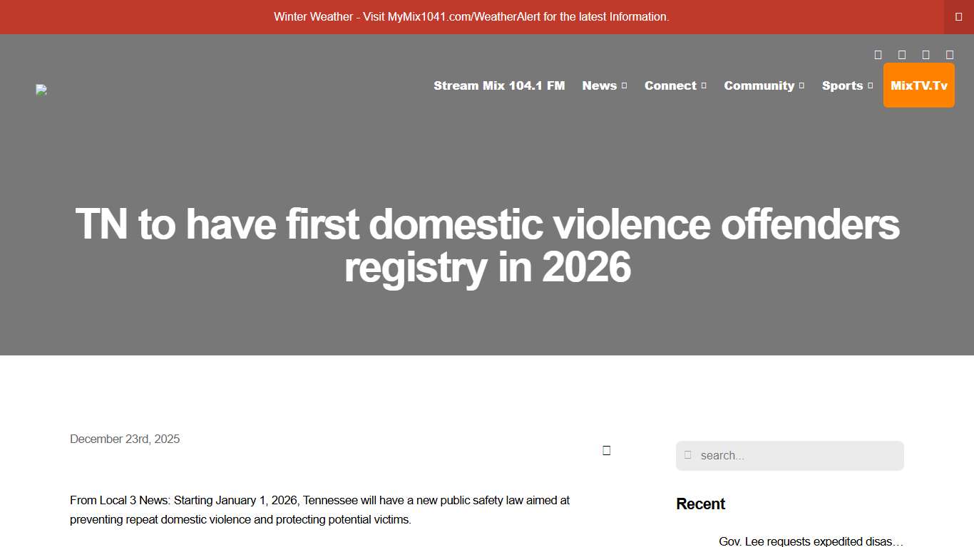 TN to have first domestic violence offenders registry in 2026 Mix 104.1 WCLE